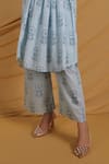 Grass & Sunshine_Blue Cotton Round Neck Dainty Floral Co-ord Set _Online_at_Aza_Fashions