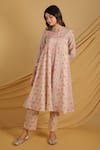 Shop_Grass & Sunshine_Beige Cotton Collared Spring Meadow Kurta And Pant Set _Online_at_Aza_Fashions