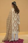 Shop_Rachit Khanna_Beige Chanderi Cotton Lace, Embroidery V-neck Gold Straight Kurta And Pant Set _at_Aza_Fashions