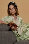 Rachit Khanna_Green Cotton, Lace, Embroidery V-neck Sage Kurta Set _at_Aza_Fashions
