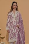 Rachit Khanna_Purple Chanderi , Embroidery, Lace Mauve Straight Kurta And Pant Set _Online_at_Aza_Fashions