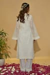 Shop_Rachit Khanna_White Chanderi Cotton, Organza Pearls, Lace Keyhole Neck Straight Kurta Set _at_Aza_Fashions