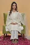 Shop_Rachit Khanna_White Chanderi Cotton, Organza Pearls, Lace Keyhole Neck Straight Kurta Set _Online_at_Aza_Fashions