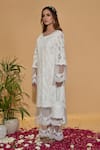Shop_Rachit Khanna_White Chanderi Cotton, Organza Pearls, Lace Round Neck Cutwork Kurta Set _Online_at_Aza_Fashions