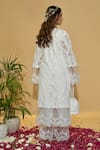 Shop_Rachit Khanna_White Chanderi Cotton, Organza Pearls, Lace Round Neck Cutwork Kurta Set _at_Aza_Fashions
