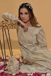 Buy_Rachit Khanna_Beige Chanderi Cotton Embroidery, Lace, Pearls Round Neck Khakhi Work Kurta Set _Online_at_Aza_Fashions