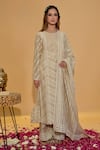 Buy_Rachit Khanna_Beige Chanderi Cotton Embroidery, Lace, Pearls Round Neck Khakhi Work Kurta Set _at_Aza_Fashions