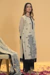 Rachit Khanna_Beige Organza, Cotton Lace Round Neck Gold Kurta Set _Online_at_Aza_Fashions