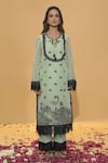 Buy_Rachit Khanna_Green Cotton, Organza Lace Round Neck Mist Kurta Set _Online_at_Aza_Fashions