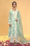 Buy_Rachit Khanna_Green Chanderi Cotton, Organza Lace, Embroidery Round Sage Aline Kurta Set _at_Aza_Fashions
