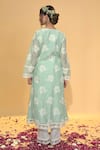 Shop_Rachit Khanna_Green Chanderi Cotton, Organza Lace, Embroidery Round Sage Aline Kurta Set _at_Aza_Fashions