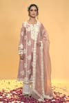 Buy_Rachit Khanna_Rose Gold Chanderi Cotton, Cotton, Organza Lace, Dark Aline Kurta Set _at_Aza_Fashions