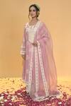 Shop_Rachit Khanna_Blush Chanderi Cotton, Cotton, Organza Embroidery, Lace Pink A Line Kurta Set _at_Aza_Fashions