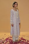 Buy_Rachit Khanna_Purple Chanderi Cotton, Organza Lace, Lavender A Line Kurta And Pants Set _Online_at_Aza_Fashions
