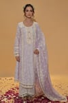 Buy_Rachit Khanna_Purple Chanderi Cotton, Organza Lace, Lavender A Line Kurta And Pants Set _at_Aza_Fashions