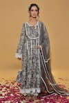 Buy_Rachit Khanna_Gray Chanderi Cotton, Organza Lace, Embroidery Round Dark Grey Anarkali Set _at_Aza_Fashions
