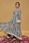 Shop_Rachit Khanna_Gray Chanderi Cotton, Organza Lace, Embroidery Round Dark Grey Anarkali Set _Online_at_Aza_Fashions