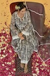 Rachit Khanna_Gray Chanderi Cotton, Organza Lace, Embroidery Round Dark Grey Anarkali Set _at_Aza_Fashions