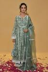 Buy_Rachit Khanna_Green Chanderi Cotton, Organza Lace, Embroidery Keyhole Forest Anarkali Set _at_Aza_Fashions