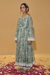 Shop_Rachit Khanna_Green Chanderi Cotton, Organza Lace, Embroidery Keyhole Forest Anarkali Set _Online_at_Aza_Fashions