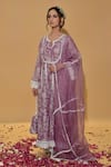 Rachit Khanna_Mauve Chanderi Cotton, Organza Embroidery, Lace Round Neck Anarkali Suit Set _Online_at_Aza_Fashions