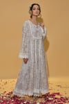 Rachit Khanna_Gray Chanderi Cotton, Organza Lace Round Light Grey Embroidered Anarkali Suit _Online_at_Aza_Fashions
