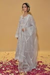 Buy_Rachit Khanna_Gray Chanderi Cotton, Organza Lace Round Light Grey Embroidered Anarkali Suit _Online_at_Aza_Fashions