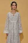 Rachit Khanna_Gray Chanderi Cotton, Organza Lace Round Light Grey Embroidered Anarkali Suit _at_Aza_Fashions