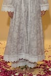 Shop_Rachit Khanna_Gray Chanderi Cotton, Organza Lace Round Light Grey Embroidered Anarkali Suit 