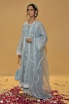 Shop_Rachit Khanna_Blue Chanderi Cotton, Organza Lace, Embroidery Round Cerulean Anarkali Suit _Online_at_Aza_Fashions