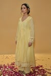 Shop_Rachit Khanna_Yellow Cotton, Kota Doria Lace V-neck Angrakha Anarkali Set _at_Aza_Fashions