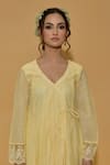 Rachit Khanna_Yellow Cotton, Kota Doria Lace V-neck Angrakha Anarkali Set _Online_at_Aza_Fashions