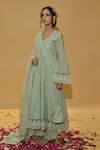 Shop_Rachit Khanna_Green Cotton, Kota Doria Lace V-neck Sage Angrakha Anarkali Set _Online_at_Aza_Fashions