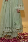Rachit Khanna_Green Cotton, Kota Doria Lace V-neck Sage Angrakha Anarkali Set _at_Aza_Fashions