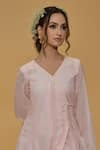 Rachit Khanna_Pink Cotton, Kota Doria Lace V-neck Angrakha Anarkali Set _Online_at_Aza_Fashions