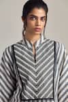Buy_MAISOLOS_Ivory Cotton Embroidery Mandarin Collar And Black Striped Designer Dress _Online_at_Aza_Fashions