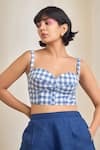 Buy_MAISOLOS_Navy Jersey, Cotton Embroidery Collared, Sweetheart Neck Blue Shirt And Shorts Set 