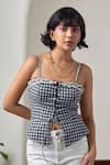 Buy_MAISOLOS_Black Cotton Sweetheart Neck And White Gingham Corset Top _at_Aza_Fashions