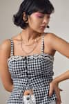 MAISOLOS_Black Cotton Sweetheart Neck And White Gingham Corset Top _Online_at_Aza_Fashions