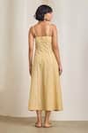 Shop_MAISOLOS_Yellow Cotton Embroidery Sweetheart Neck Gingham Midi Dress _at_Aza_Fashions
