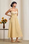 Buy_MAISOLOS_Yellow Cotton Embroidery Sweetheart Neck Gingham Midi Dress _Online_at_Aza_Fashions