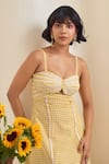 Shop_MAISOLOS_Yellow Cotton Embroidery Sweetheart Neck Gingham Midi Dress _Online_at_Aza_Fashions