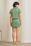 Shop_MAISOLOS_Green Cotton, Linen Embroidery Collared Sage Shirt And Skirt Set _at_Aza_Fashions