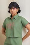 Buy_MAISOLOS_Green Cotton, Linen Embroidery Collared Sage Shirt And Skirt Set _Online_at_Aza_Fashions