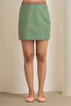 Shop_MAISOLOS_Green Cotton, Linen Embroidery Collared Sage Shirt And Skirt Set _Online_at_Aza_Fashions