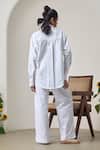 Shop_MAISOLOS_White Linen Embroidery Collared Designer Pant Set _at_Aza_Fashions