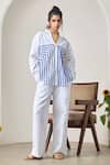 Buy_MAISOLOS_White Linen Embroidery Collared Designer Pant Set _at_Aza_Fashions