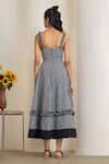 Shop_MAISOLOS_Black Cotton Ruffles Square Neck And White Gingham Midi Dress _at_Aza_Fashions