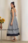 MAISOLOS_Black Cotton Ruffles Square Neck And White Gingham Midi Dress _Online_at_Aza_Fashions