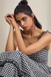 Buy_MAISOLOS_Black Cotton Ruffles Square Neck And White Gingham Midi Dress _Online_at_Aza_Fashions